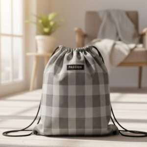 Grey Checker Drawstring Bagpack